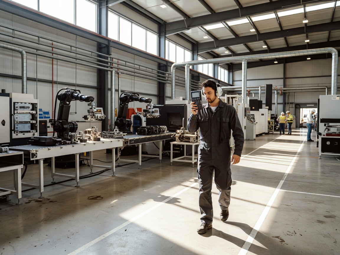 Acoustic inspection route through a bright industrial production area