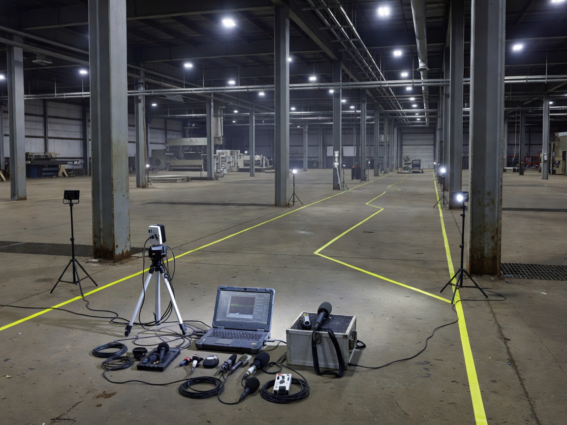 Acoustic survey equipment and inspection route in an industrial interior